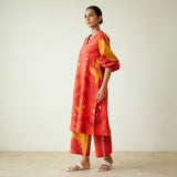 Viola Hand Embroidered Slub Cotton Kurta Set - Red