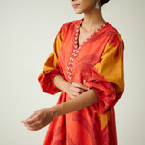 Viola Hand Embroidered Slub Cotton Kurta Set - Red