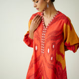 Viola Hand Embroidered Slub Cotton Kurta Set - Red