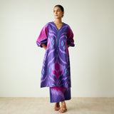 Viola Hand Embroidered Slub Cotton Kurta Set - Violet