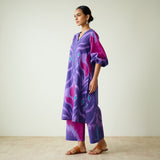 Viola Hand Embroidered Slub Cotton Kurta Set - Violet