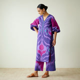Viola Hand Embroidered Slub Cotton Kurta Set - Violet