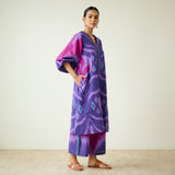 Viola Hand Embroidered Slub Cotton Kurta Set - Violet
