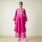 Resha Slub Cotton Kurta Set with Mukaish Work - Pink