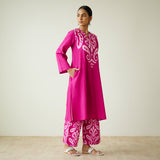Resha Slub Cotton Kurta Set with Mukaish Work - Pink