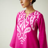 Resha Slub Cotton Kurta Set with Mukaish Work - Pink