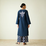 Resha Slub Cotton Kurta Set with Mukaish Work - Charcoal