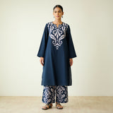 Resha Slub Cotton Kurta Set with Mukaish Work - Charcoal