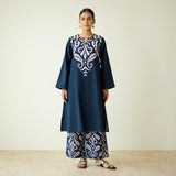 Resha Slub Cotton Kurta Set with Mukaish Work - Charcoal