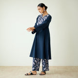 Resha Slub Cotton Kurta Set with Mukaish Work - Charcoal