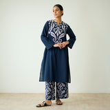 Resha Slub Cotton Kurta Set with Mukaish Work - Charcoal