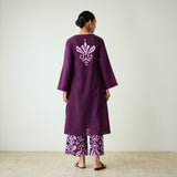 Resha Slub Cotton Kurta Set with Mukaish Work - Violet