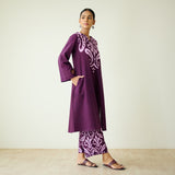 Resha Slub Cotton Kurta Set with Mukaish Work - Violet