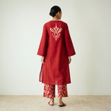 Resha Slub Cotton Kurta Set with Mukaish Work - Rust