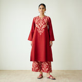 Resha Slub Cotton Kurta Set with Mukaish Work - Rust