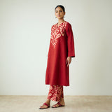Resha Slub Cotton Kurta Set with Mukaish Work - Rust