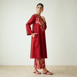 Resha Slub Cotton Kurta Set with Mukaish Work - Rust