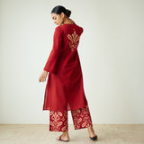Resha Slub Cotton Kurta Set with Mukaish Work - Rust