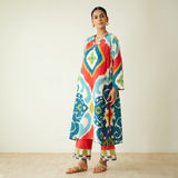 Aurora Slub Cotton Kurta Set with Gota Detailing - Multicolour