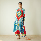 Aurora Slub Cotton Kurta Set with Gota Detailing - Multicolour