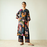 Chitra Modal Satin Kurta Set - Black