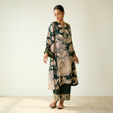 Syahi Modal Satin Kurta Set with Mukaish Embroidery Details - Forest Green