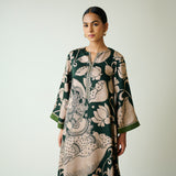Syahi Modal Satin Kurta Set with Mukaish Embroidery Details - Forest Green