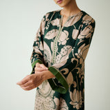 Syahi Modal Satin Kurta Set with Mukaish Embroidery Details - Forest Green