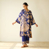 Syahi Modal Satin Kurta Set with Mukaish Embroidery Details - Royal Blue