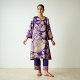 Syahi Modal Satin Kurta Set with Mukaish Embroidery Details - Violet