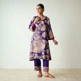 Syahi Modal Satin Kurta Set with Mukaish Embroidery Details - Violet