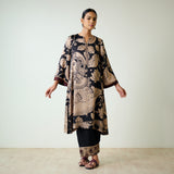 Syahi Modal Satin Kurta Set with Mukaish Embroidery Details - Charcoal