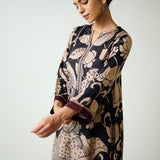 Syahi Modal Satin Kurta Set with Mukaish Embroidery Details - Charcoal