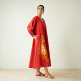 Mabel Slub Cotton Maxi Dress - Rust