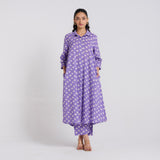Lavender Breezy Pure Cotton Kurta Pant Set with Shirt Collar