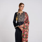 Black Embroidered Phulwari Velvet Set with Dupatta