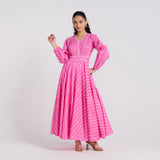 Pink Leheriya Pure Cotton Maxi Dress