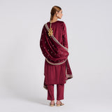 Maroon Embroidered Makhmali Velvet Set with Dupatta