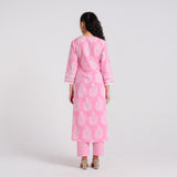 Pink Pure Cotton Paisley Kurta Pant Set
