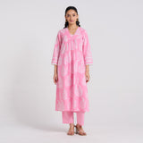 Pink Pure Cotton Paisley Kurta Pant Set