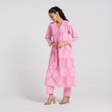 Pink Pure Cotton Paisley Kurta Pant Set