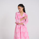 Pink Pure Cotton Paisley Kurta Pant Set