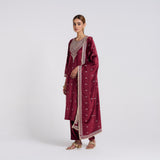 Maroon Embroidered Makhmali Velvet Set with Dupatta