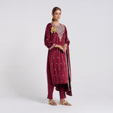 Maroon Embroidered Makhmali Velvet Set with Dupatta
