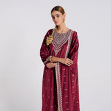 Maroon Embroidered Makhmali Velvet Set with Dupatta