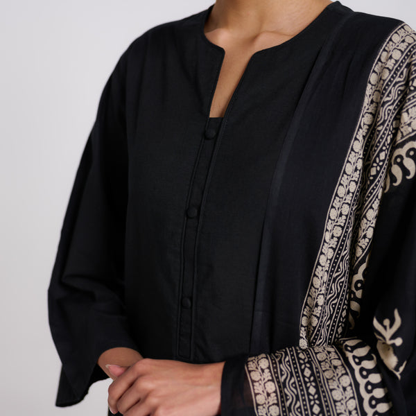 Black - Natural Dyed Cotton Bagh Print Unstitched Kurta Material (2.2m) 27