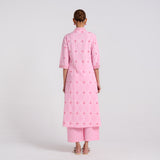 Cotton Candy Jamdani Kurta Pant Set with Embroidery Detail