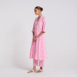 Cotton Candy Jamdani Kurta Pant Set with Embroidery Detail