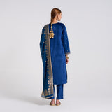 Royal Blue Varak Embroidered Velvet Set with Brocade Dupatta