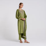 Olive Embroidered Gulzaar Velvet Set with Dupatta